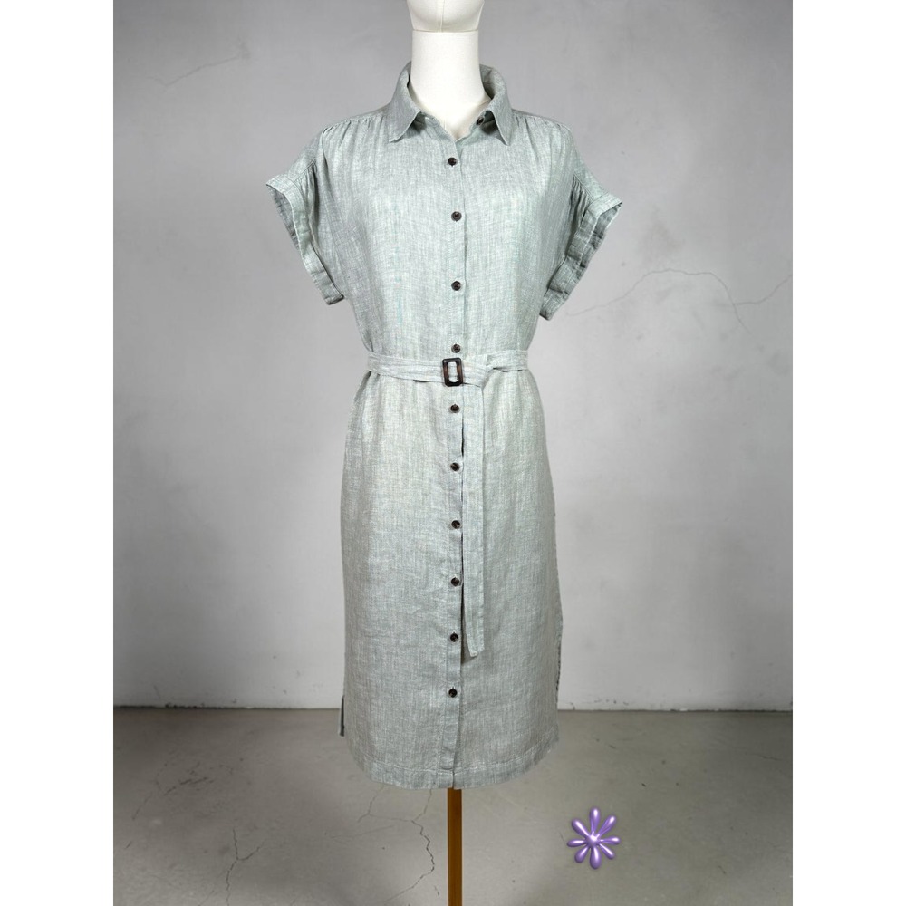 C&C CALIFORNIA Shirt Dress Womens M 100% Linen Belted Button Front Midi NWOT